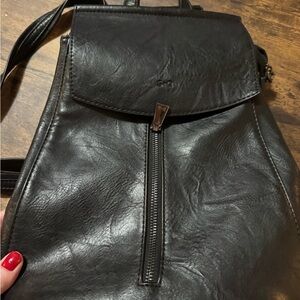Black Leather Backpack and Wallet